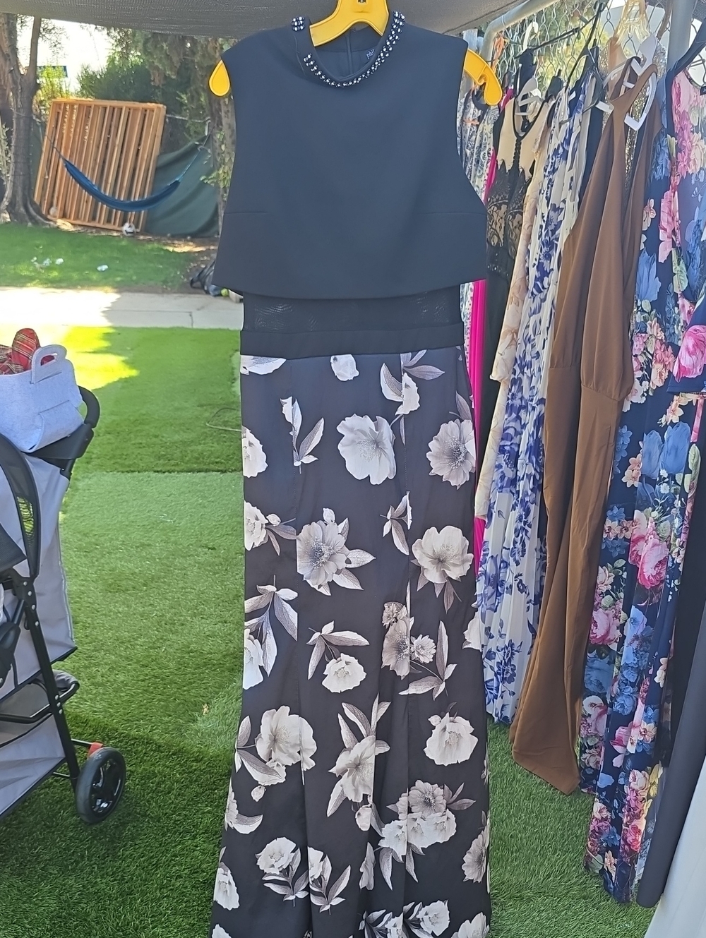 Philosophy Black Maxi Skirt with White Floral Pattern